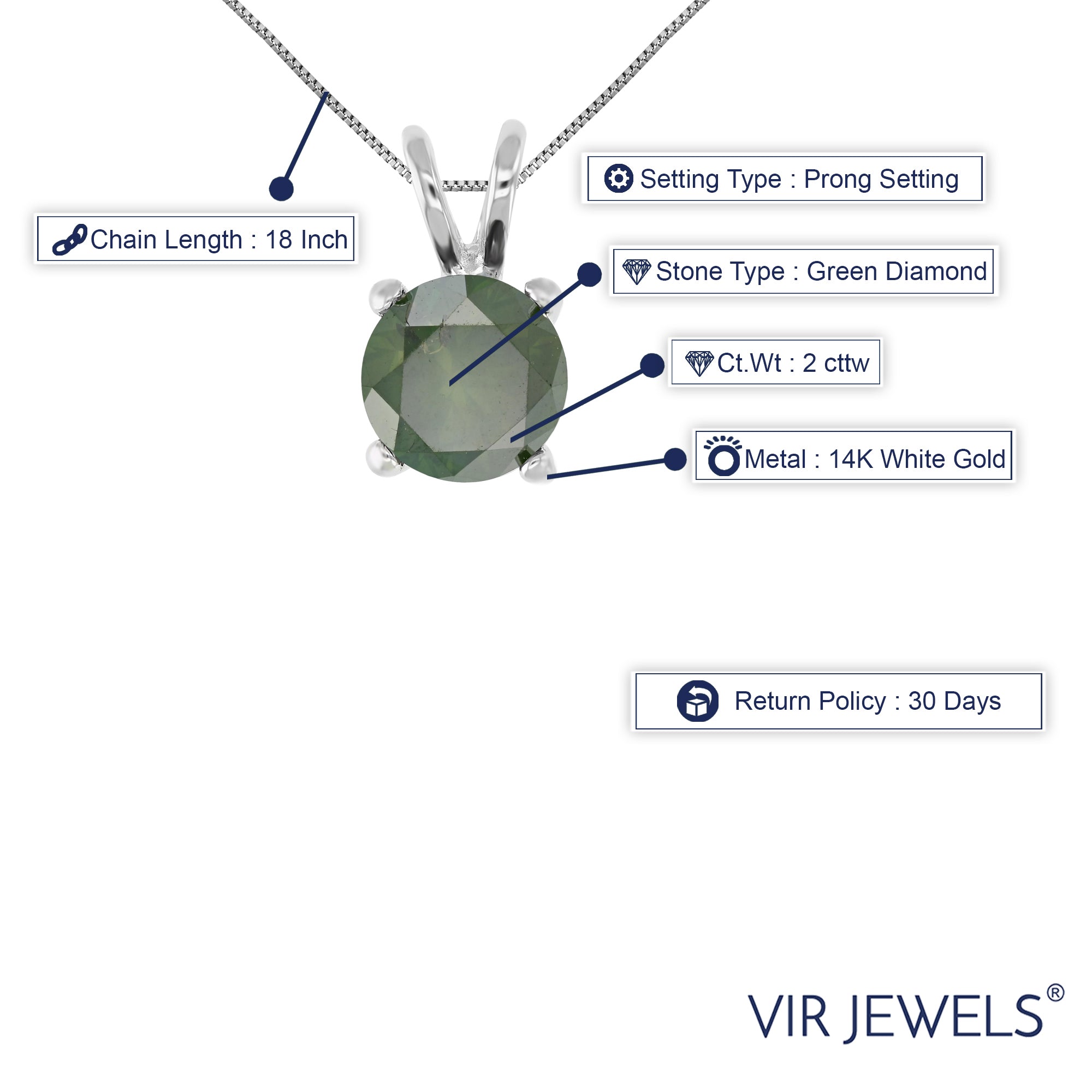 Green Solitaire Diamond Pendant Necklace
