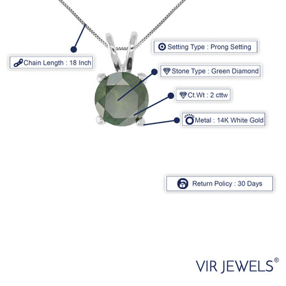 Green Solitaire Diamond Pendant Necklace