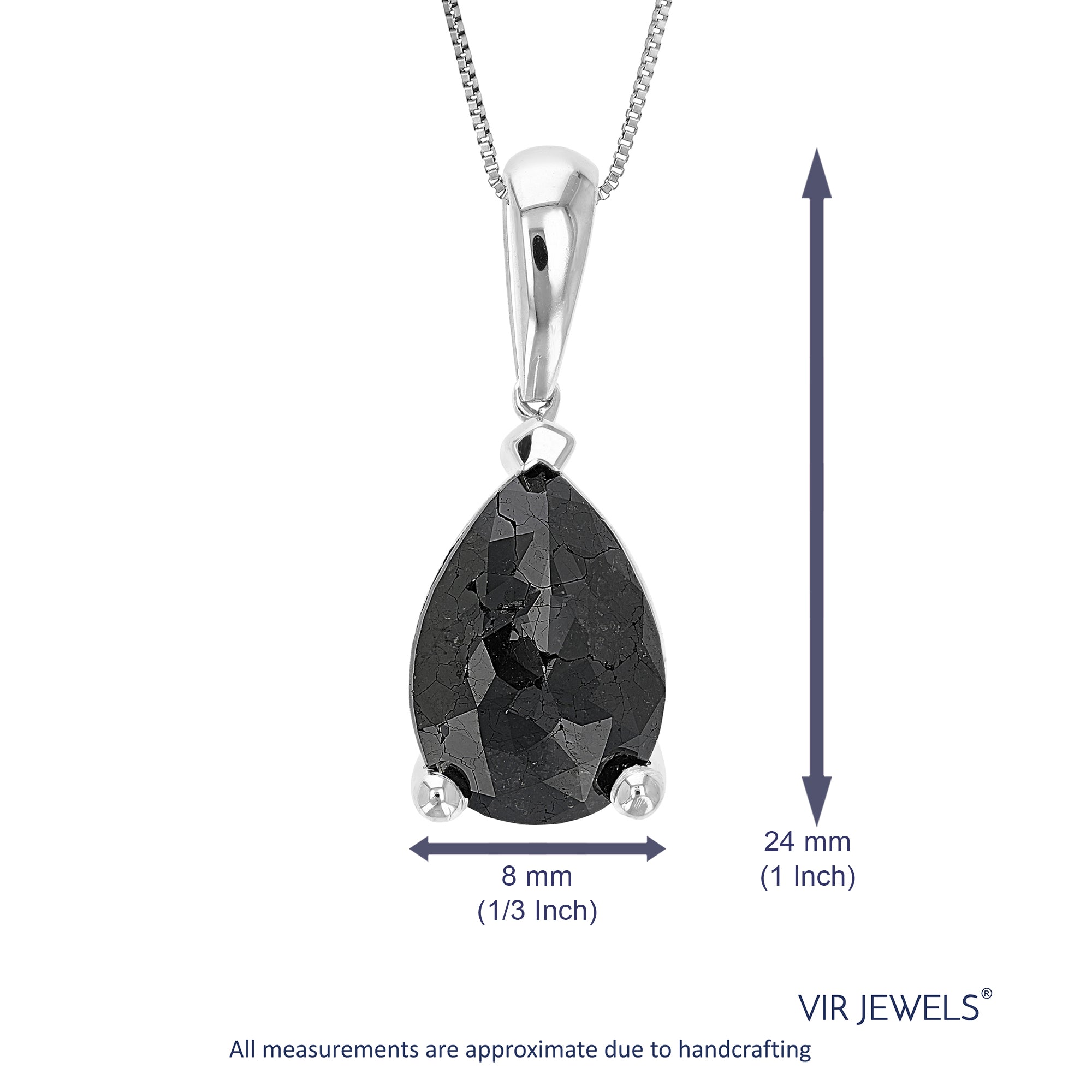 Black Pear Solitaire Diamond Pendant Necklace