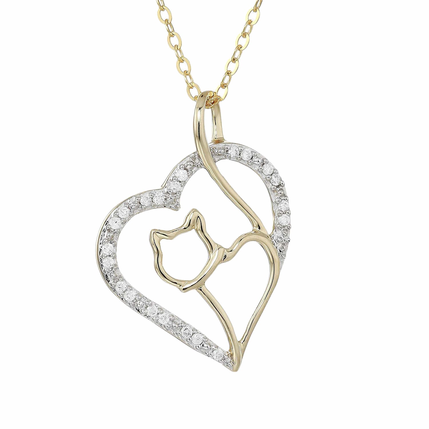 Heart Cat Diamond Pendant Necklace