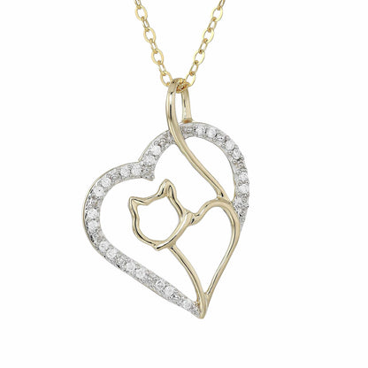 Heart Cat Diamond Pendant Necklace