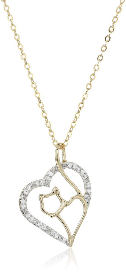 Heart Cat Diamond Pendant Necklace