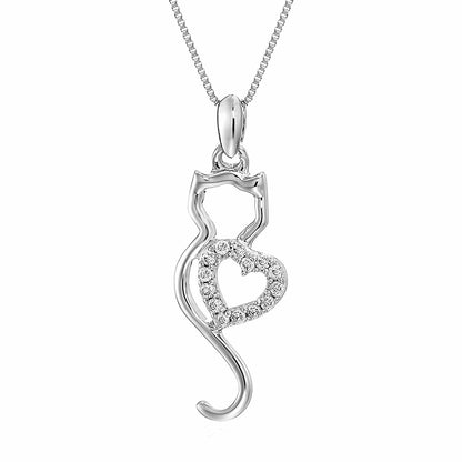 Cat Heart Diamond Pendant Necklace