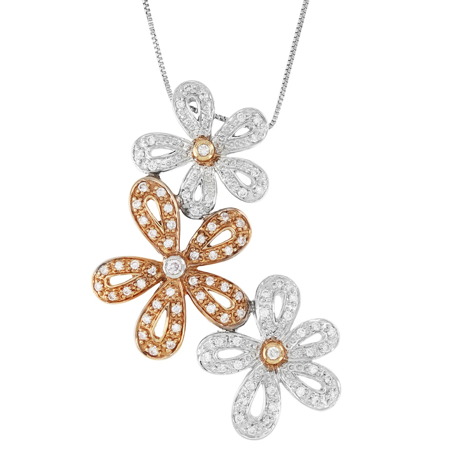 Three Flower Diamond Pendant Necklace