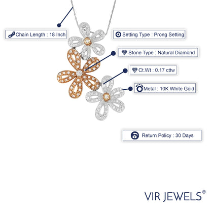 Three Flower Diamond Pendant Necklace