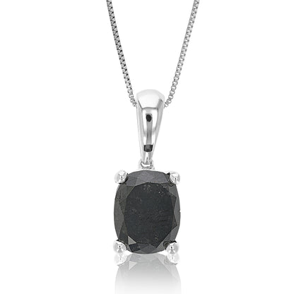 Black Oval Diamond Solitaire Pendant Necklace in Sterling Silver