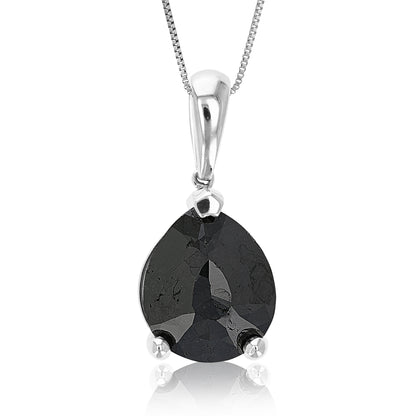 Black Pear Diamond Pendant Solitaire Necklace in Sterling Silver