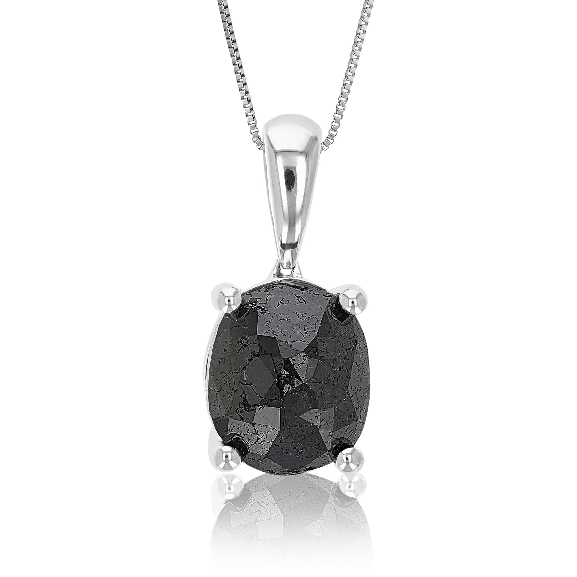 Black Oval Diamond Solitaire Pendant Necklace in Sterling Silver