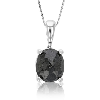 Black Oval Diamond Solitaire Pendant Necklace in Sterling Silver