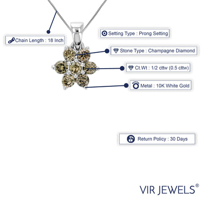 Champagne Flower Diamond Pendant Necklace