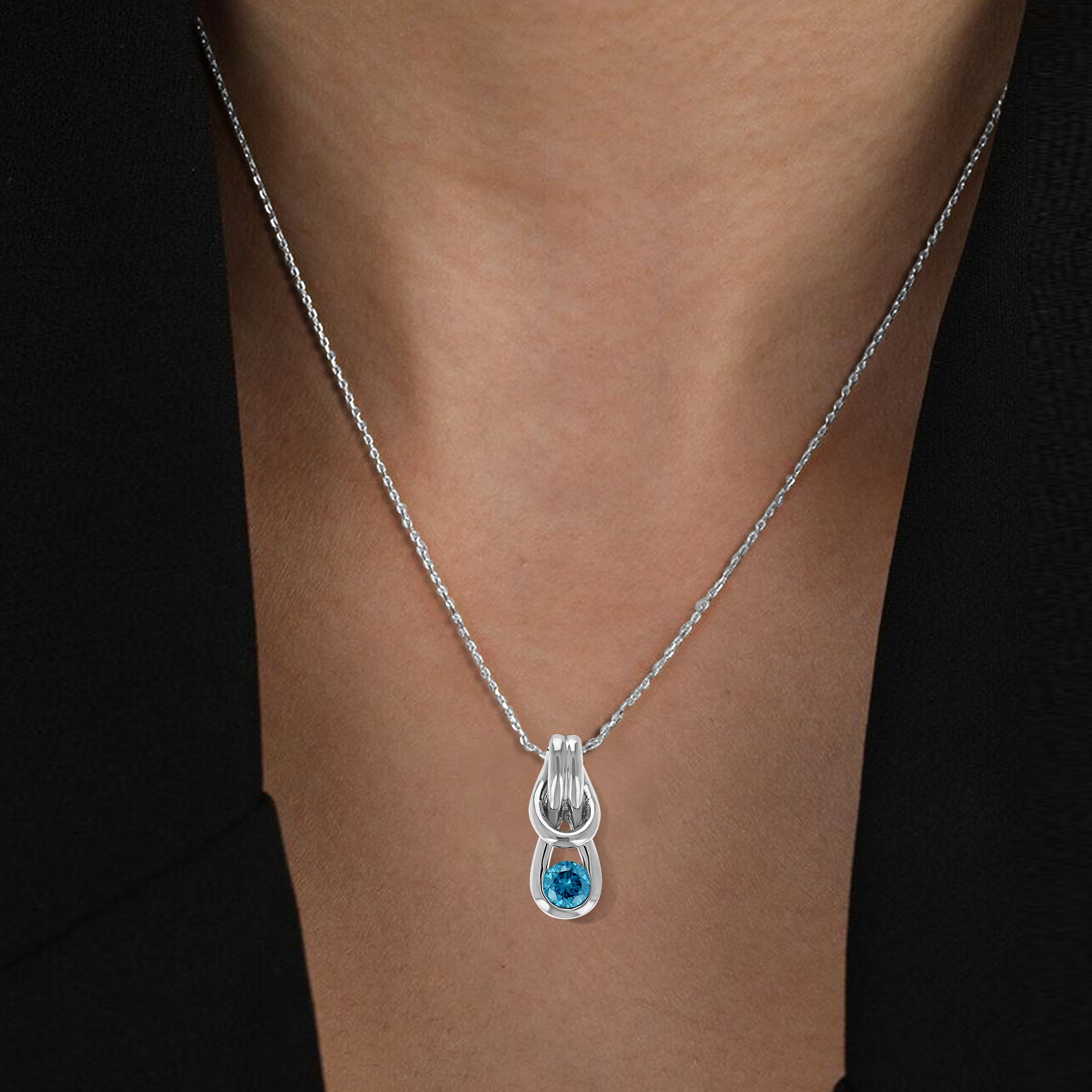 Blue Diamond Tear Drop Pendant Necklace