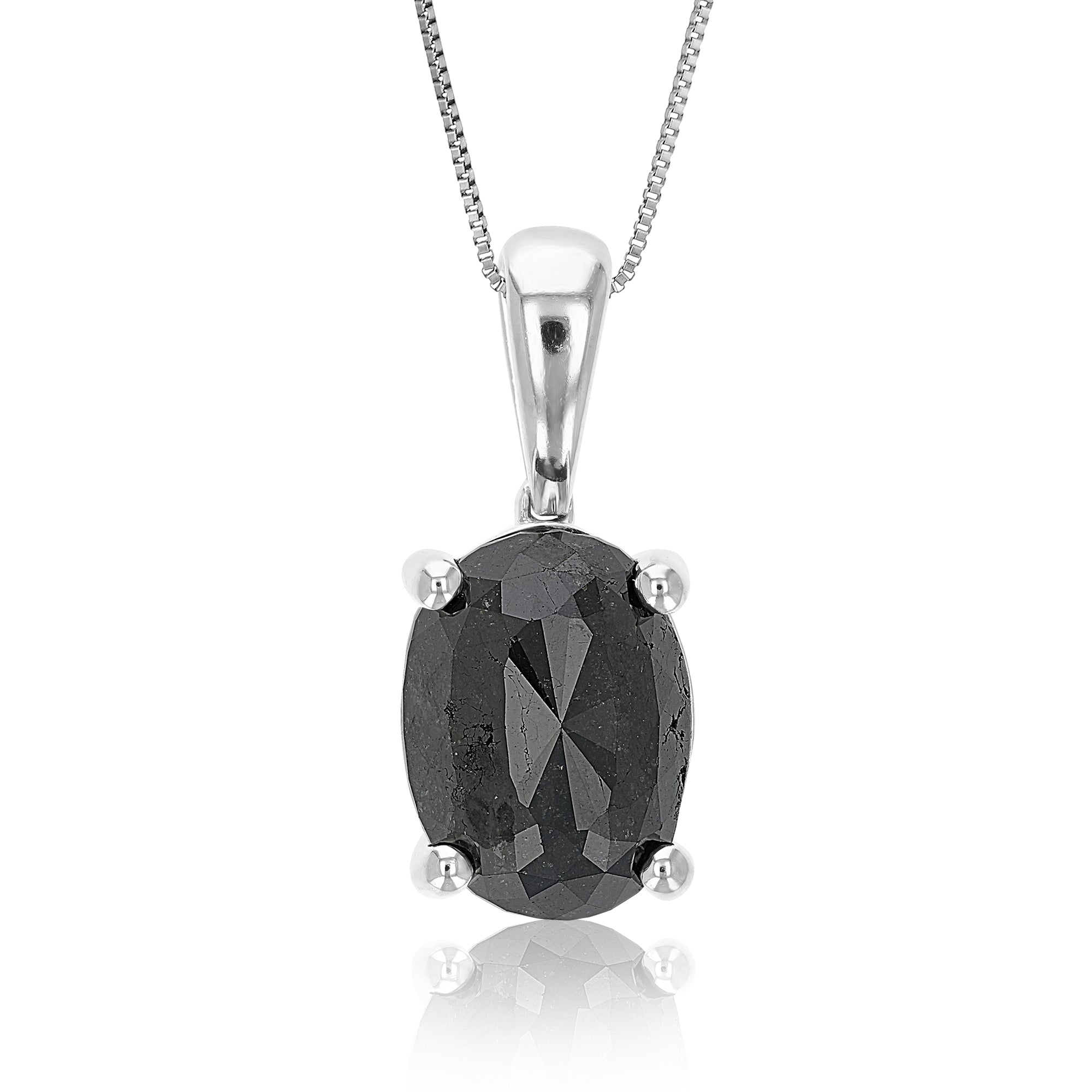 Black Oval Diamond Solitaire Pendant Necklace in Sterling Silver