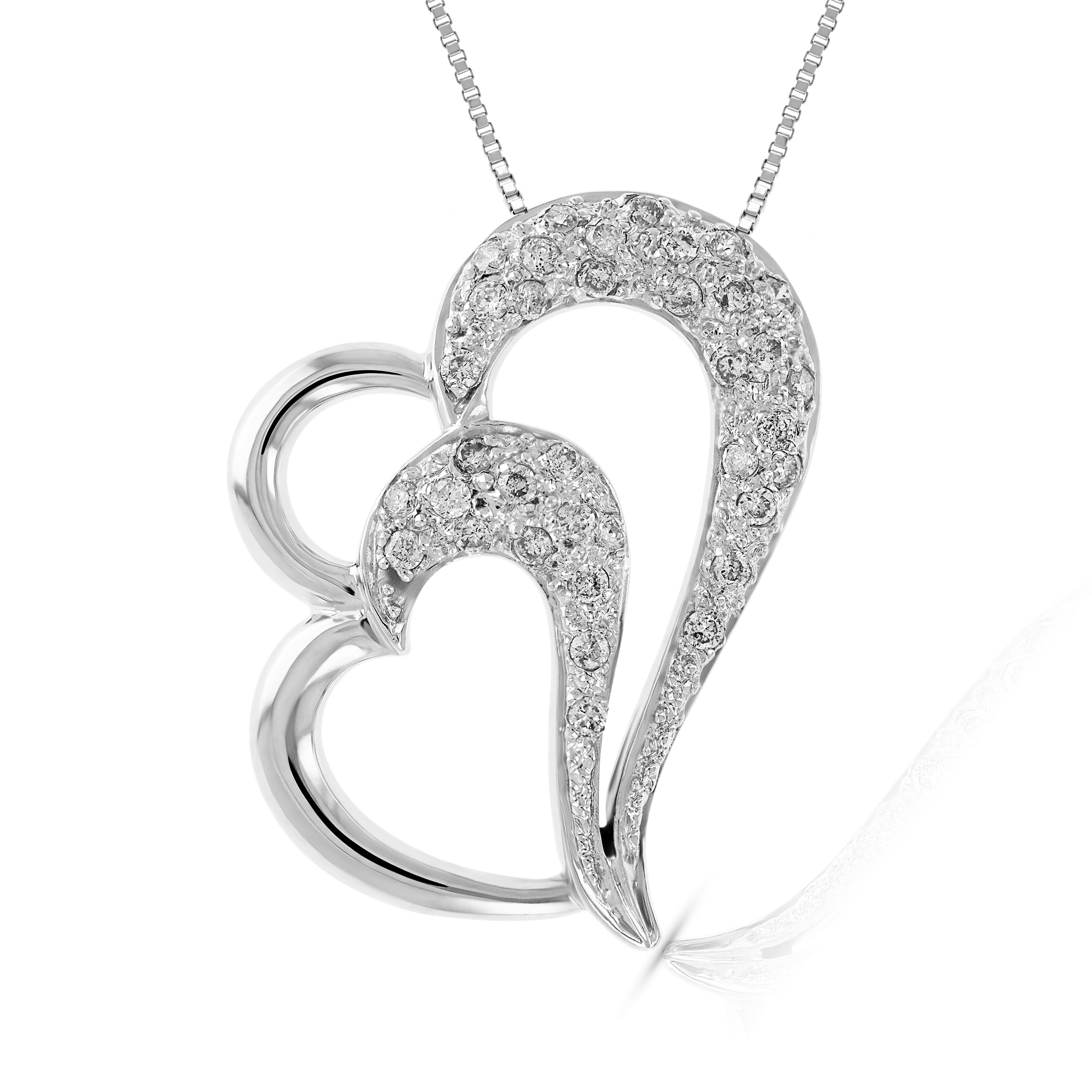 Double Heart Diamond Pendant Necklace