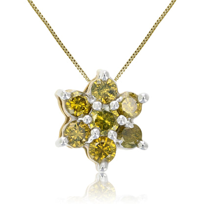 Yellow Diamond Flower Pendant Necklace