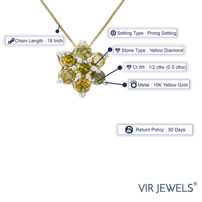 Yellow Diamond Flower Pendant Necklace