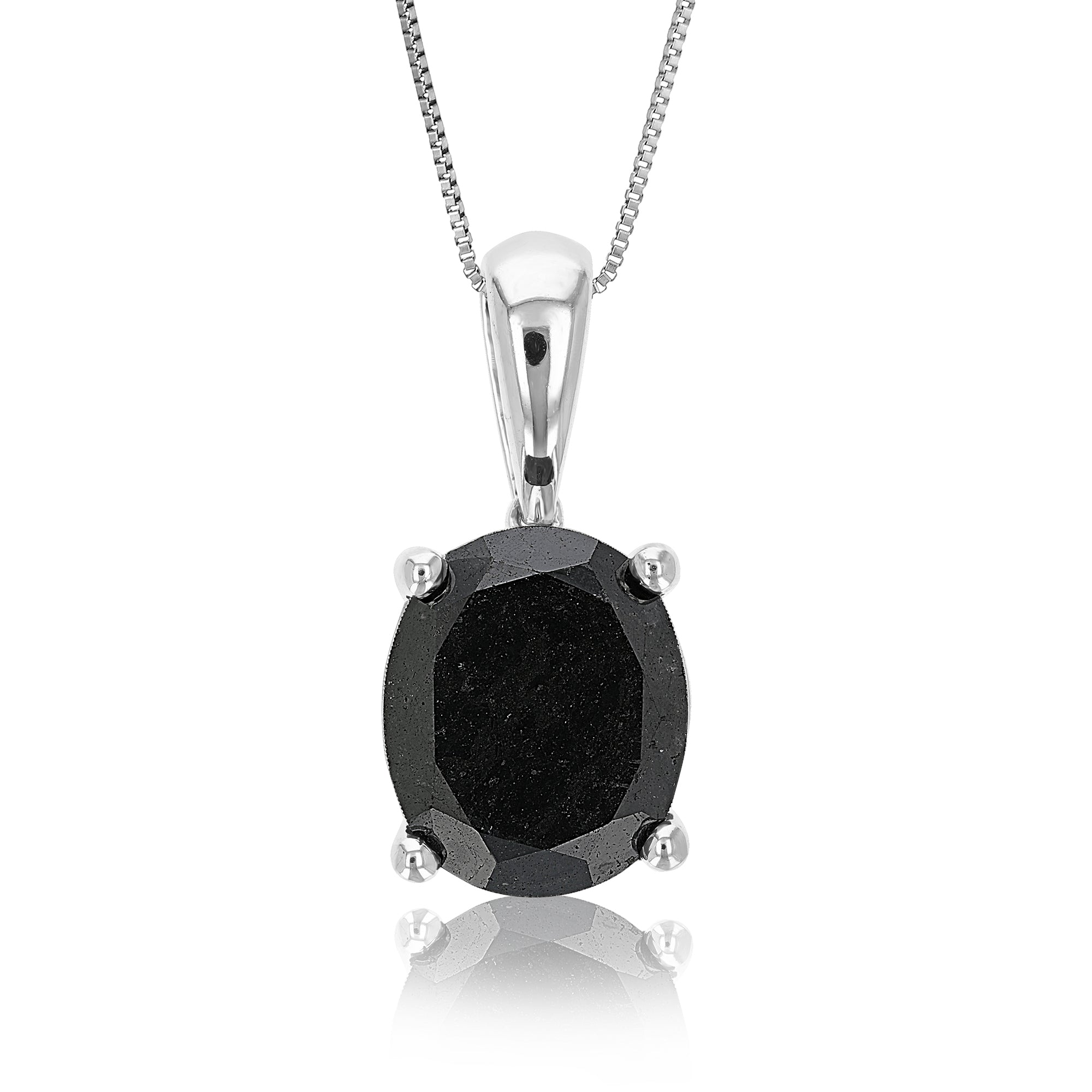 Black Oval Diamond Solitaire Pendant Necklace in Sterling Silver