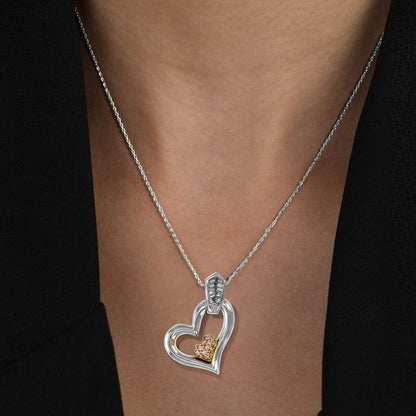 Two Tone Heart Diamond Pendant Necklace