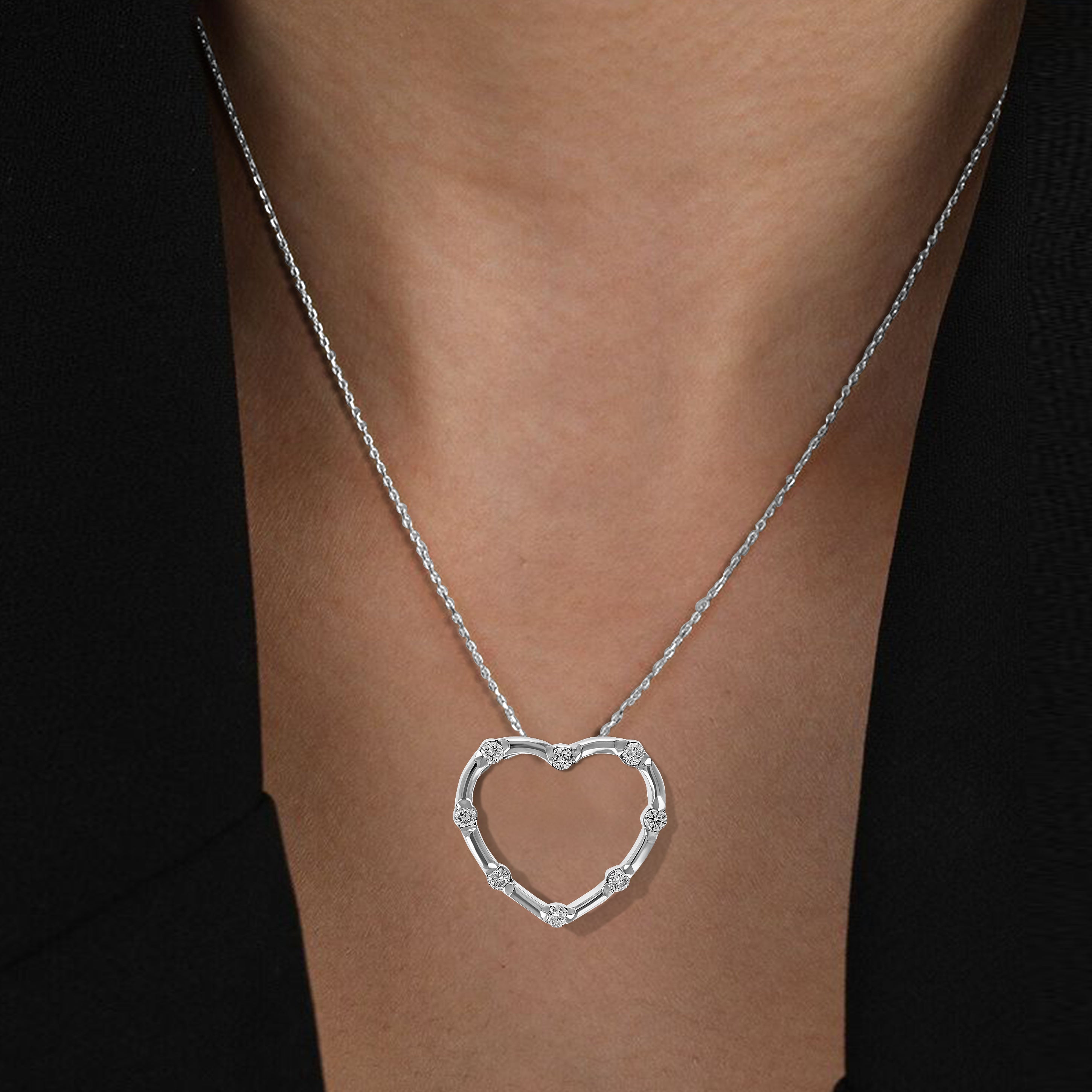 Heart Diamond Station Pendant Necklace