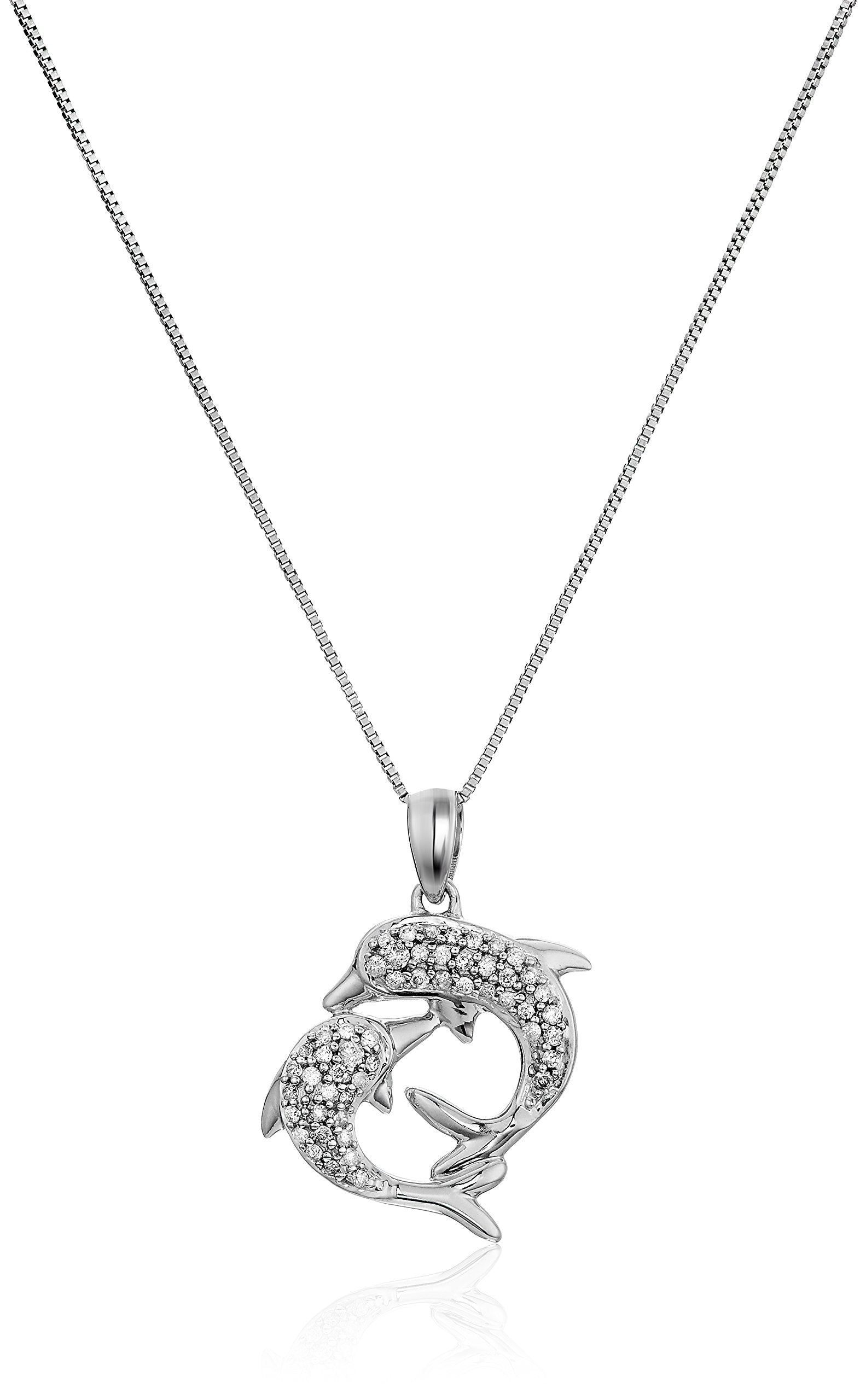 Double Dolphin Diamond Pendant Necklace
