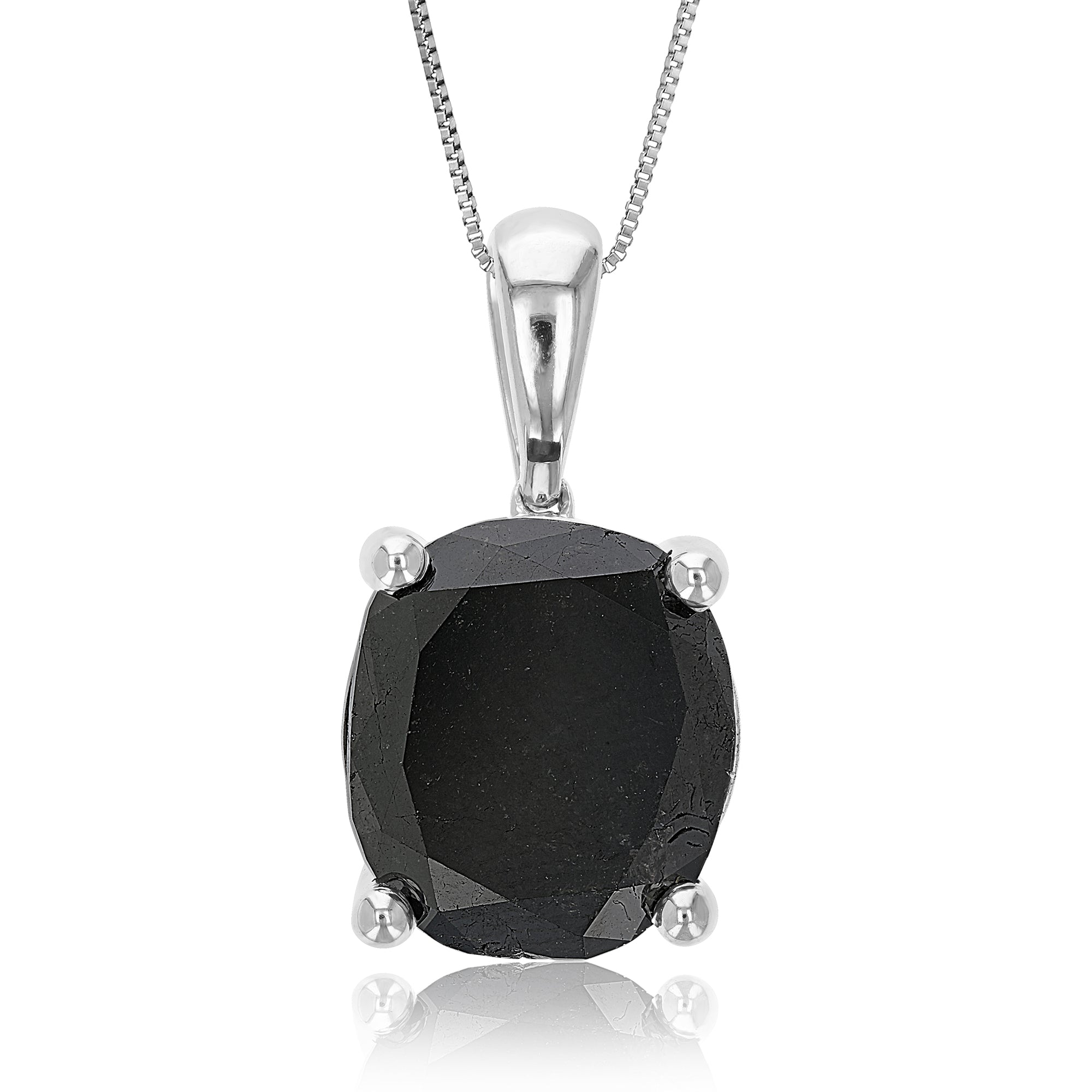 Black Oval Diamond Solitaire Pendant Necklace in Sterling Silver