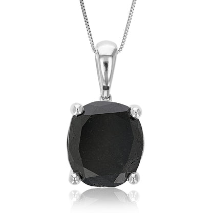 Black Oval Diamond Solitaire Pendant Necklace in Sterling Silver