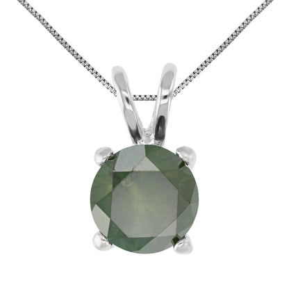 Green Solitaire Diamond Pendant Necklace