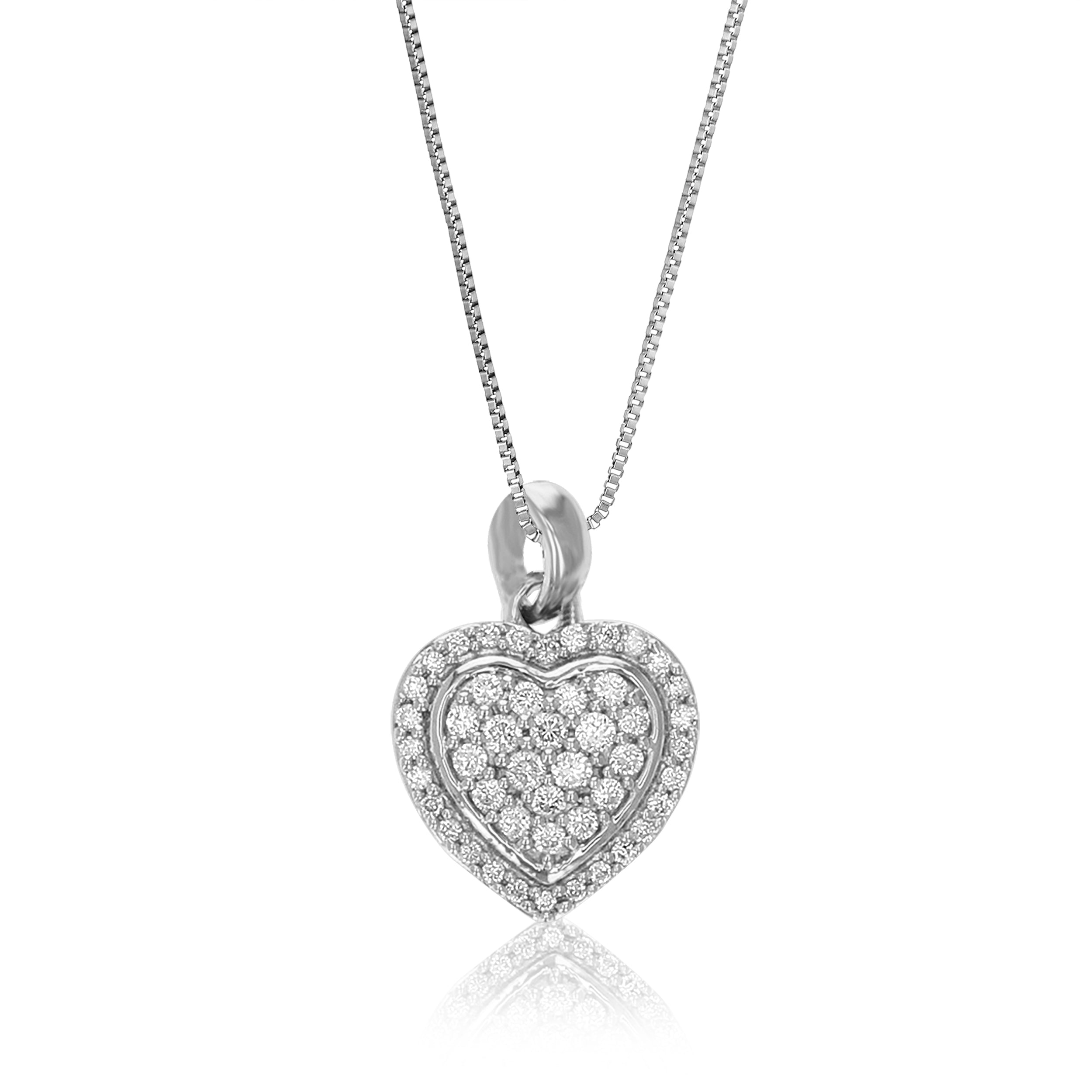 1/4 cttw Diamond Pendant Necklace for Women, Lab Grown Diamond Heart Pendant Necklace in .925 Sterling Silver with Chain, Size 2/3 Inch