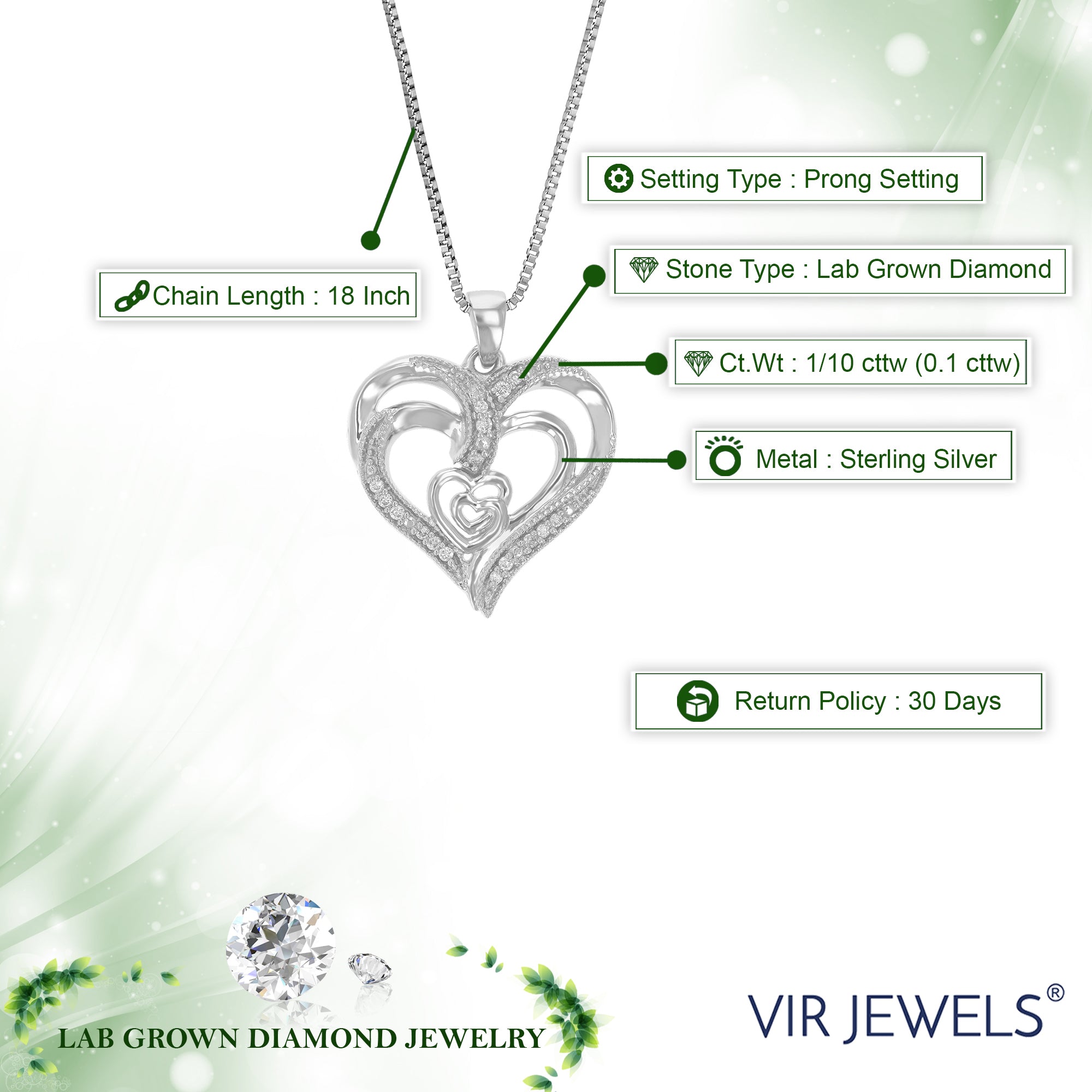 Multi Heart Lab Diamond Pendant Necklace