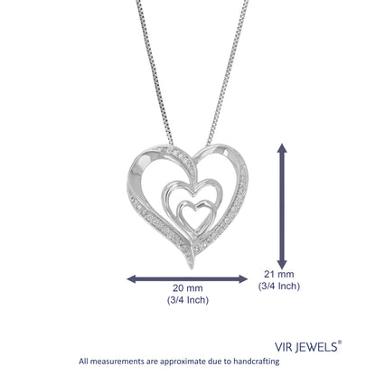 1/10 cttw Diamond Pendant Necklace for Women, Lab Grown Diamond Heart Pendant Necklace in .925 Sterling Silver with Chain, Size 3/4 Inch