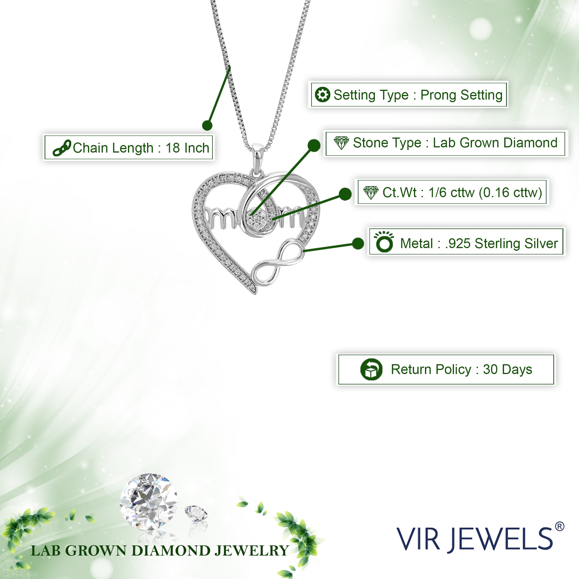 Mom Infinite Love Diamond Pendant Necklace