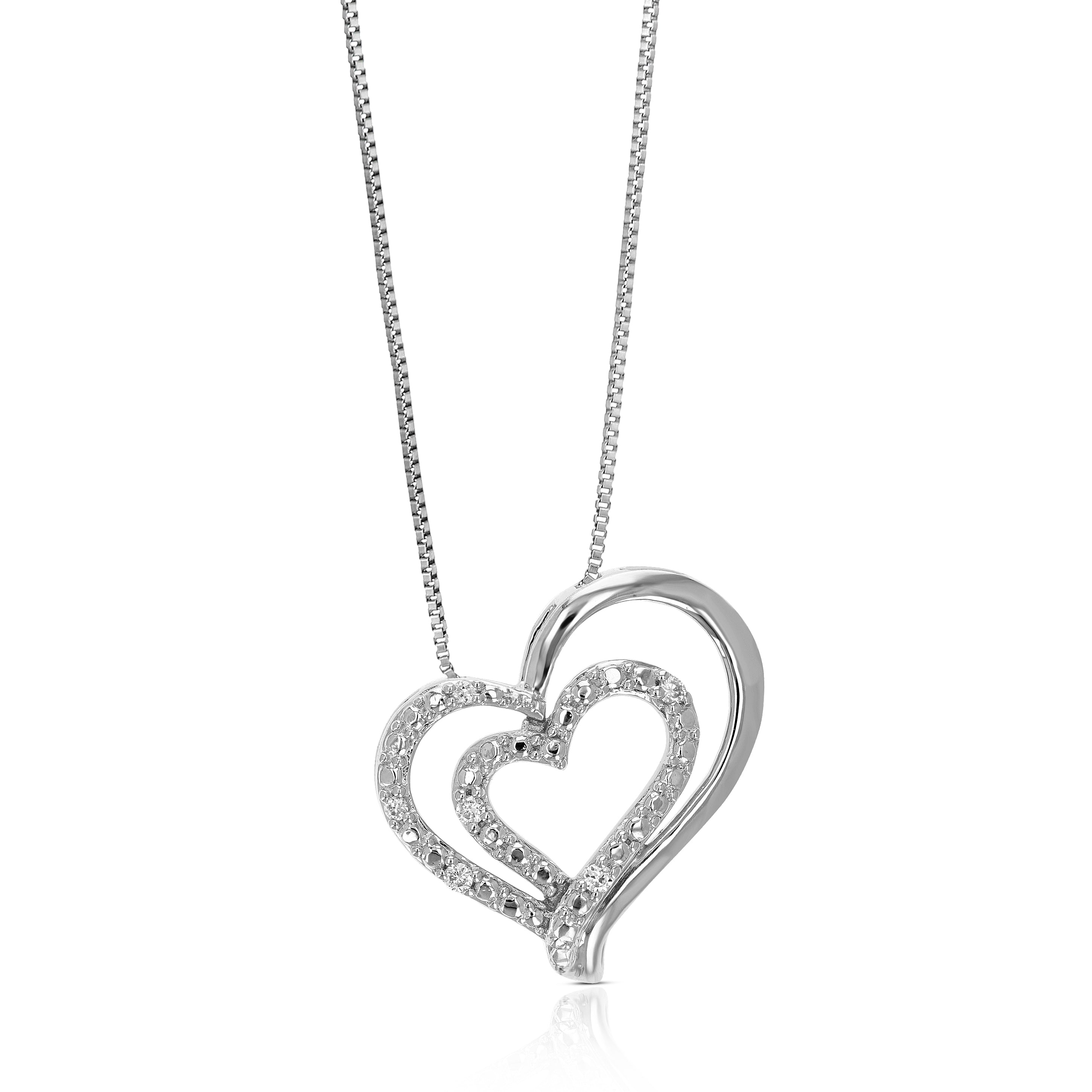 Double Heart Diamond Pendant Necklace