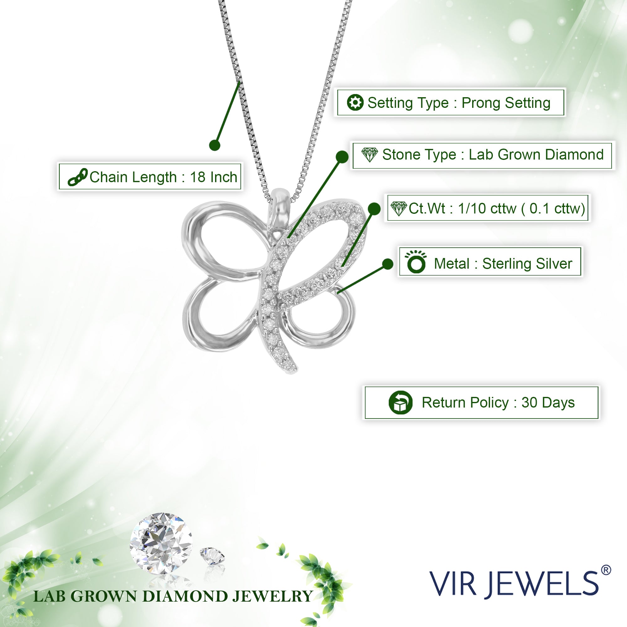 Butterfly Lab Diamond Pendant Necklace