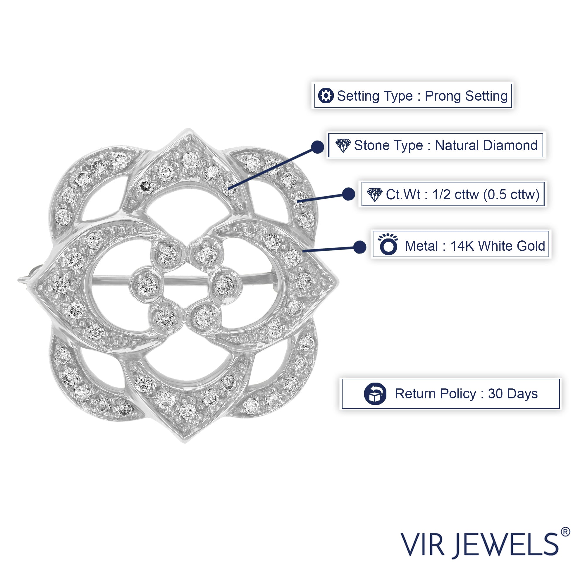 Enchanting Diamond Prong Set Brooch Pin