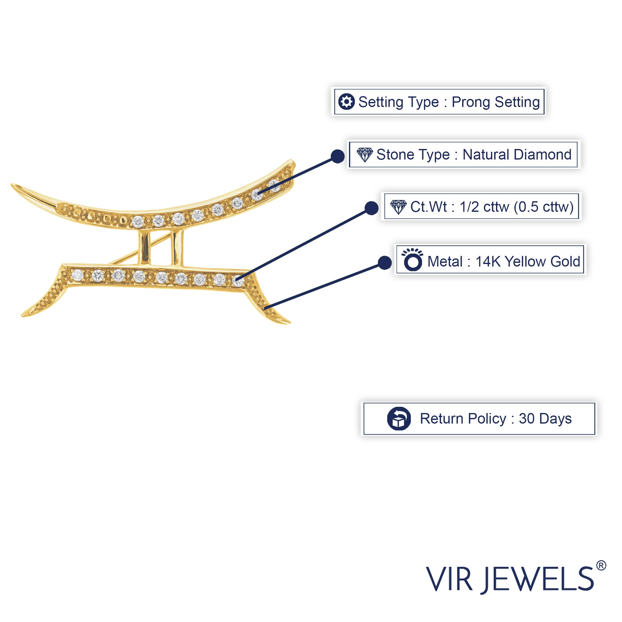 Gleaming Diamond Prong Set Brooch Pin