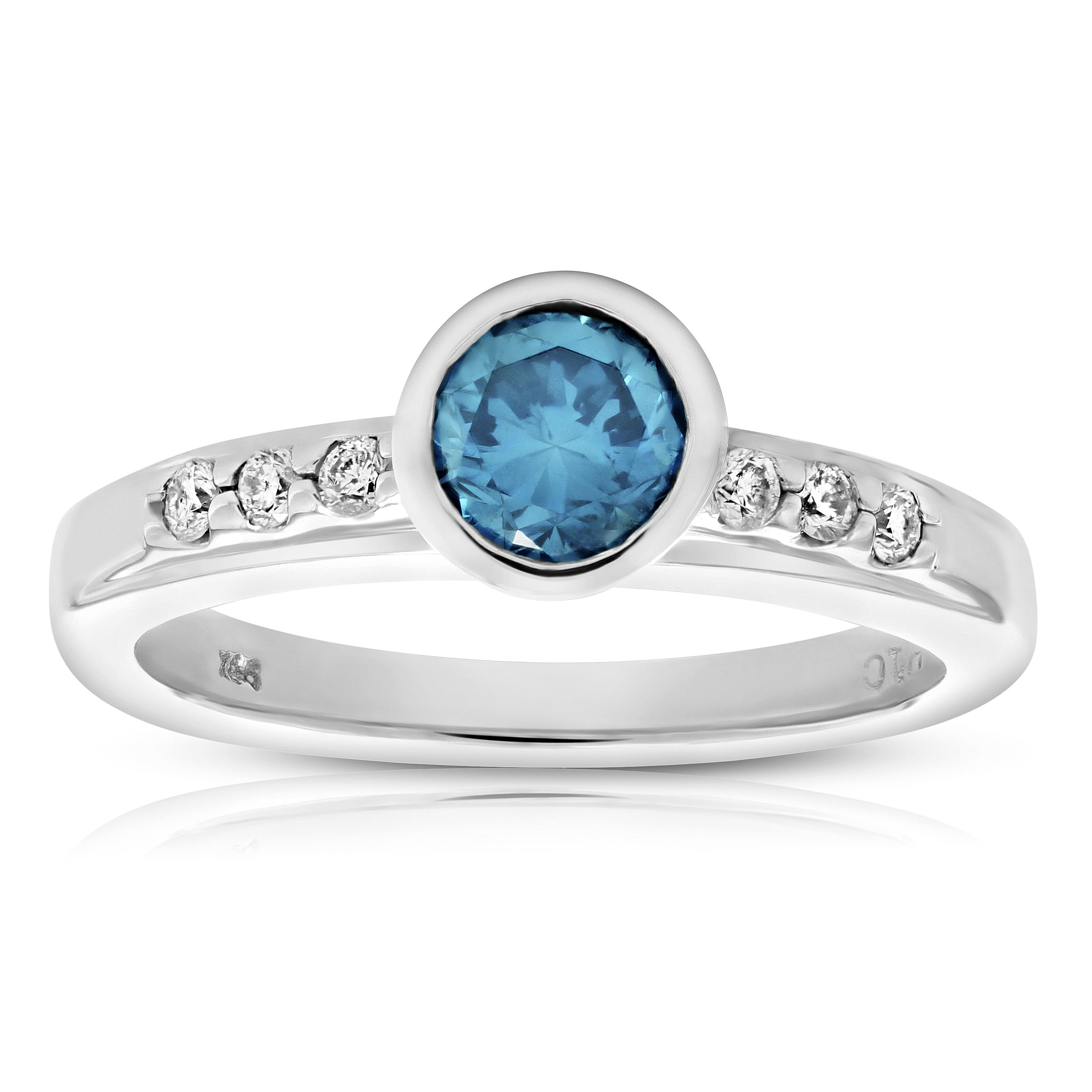 Blue Diamond Bezel Engagement Ring