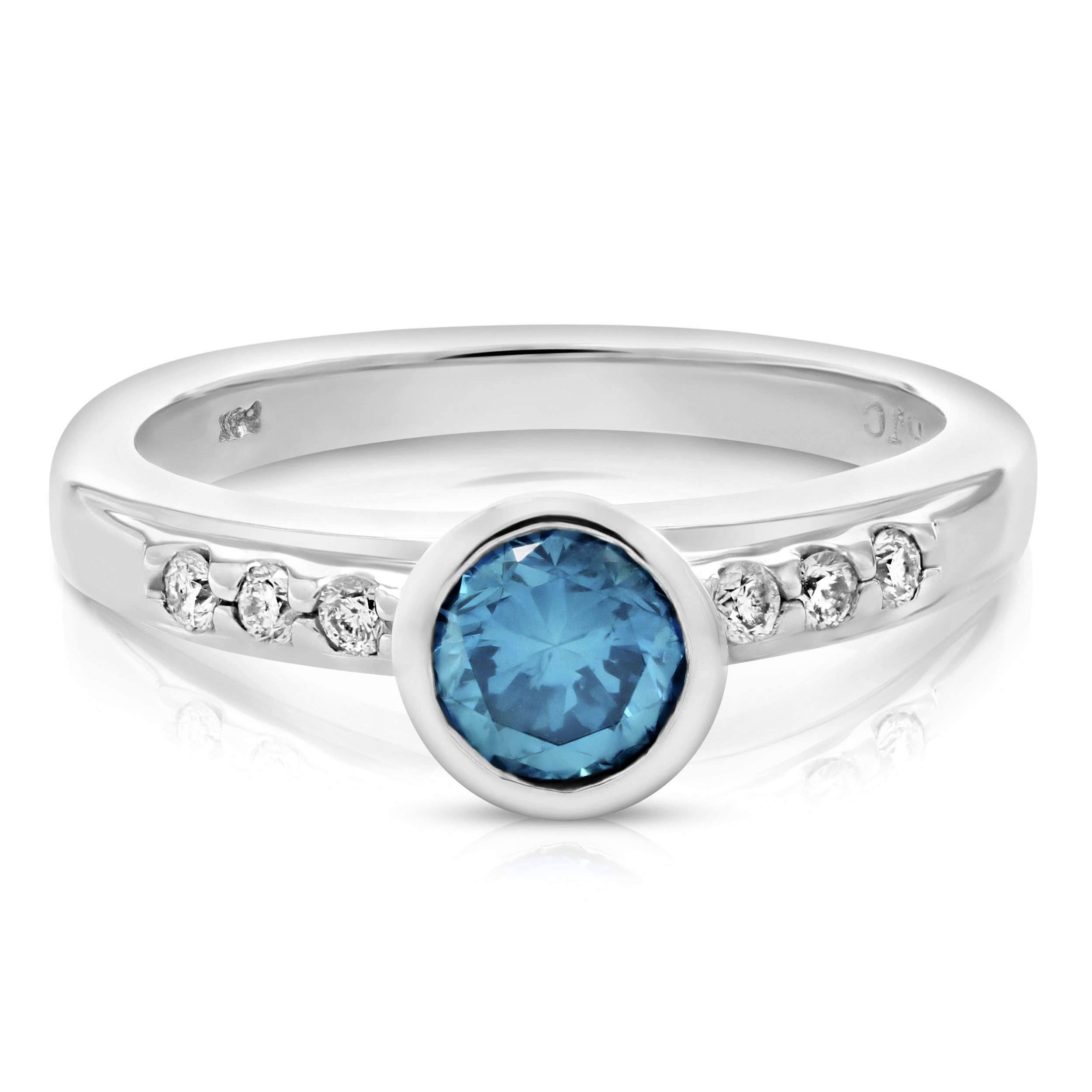 Blue Diamond Bezel Engagement Ring