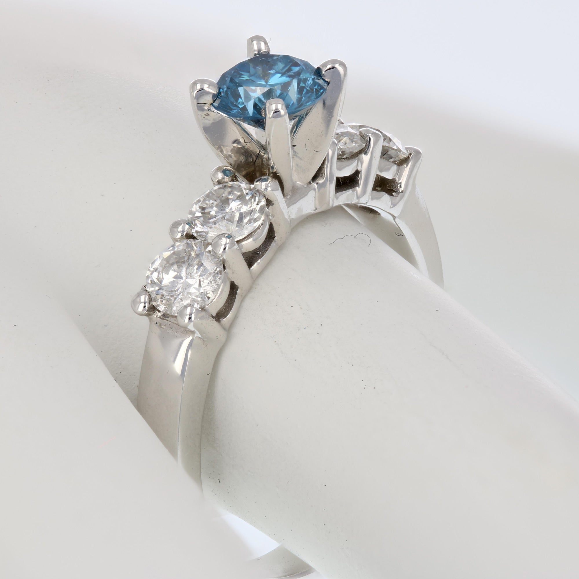 Blue & White Diamond Engagement Ring