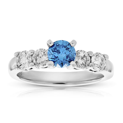 Blue & White Diamond Engagement Ring