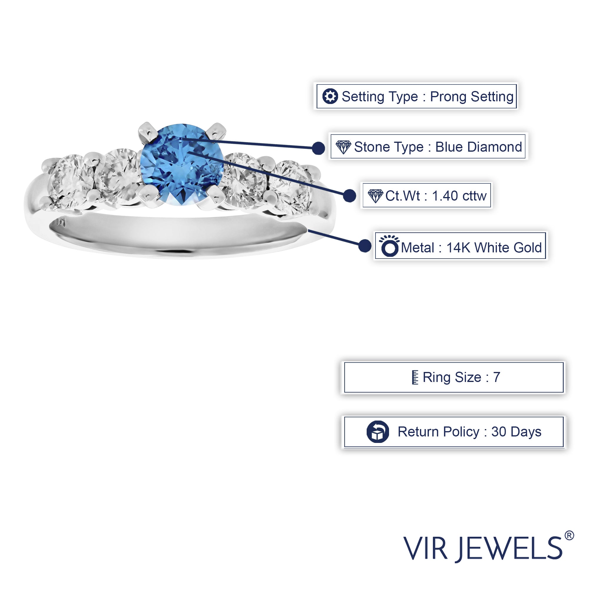 Blue & White Diamond Engagement Ring