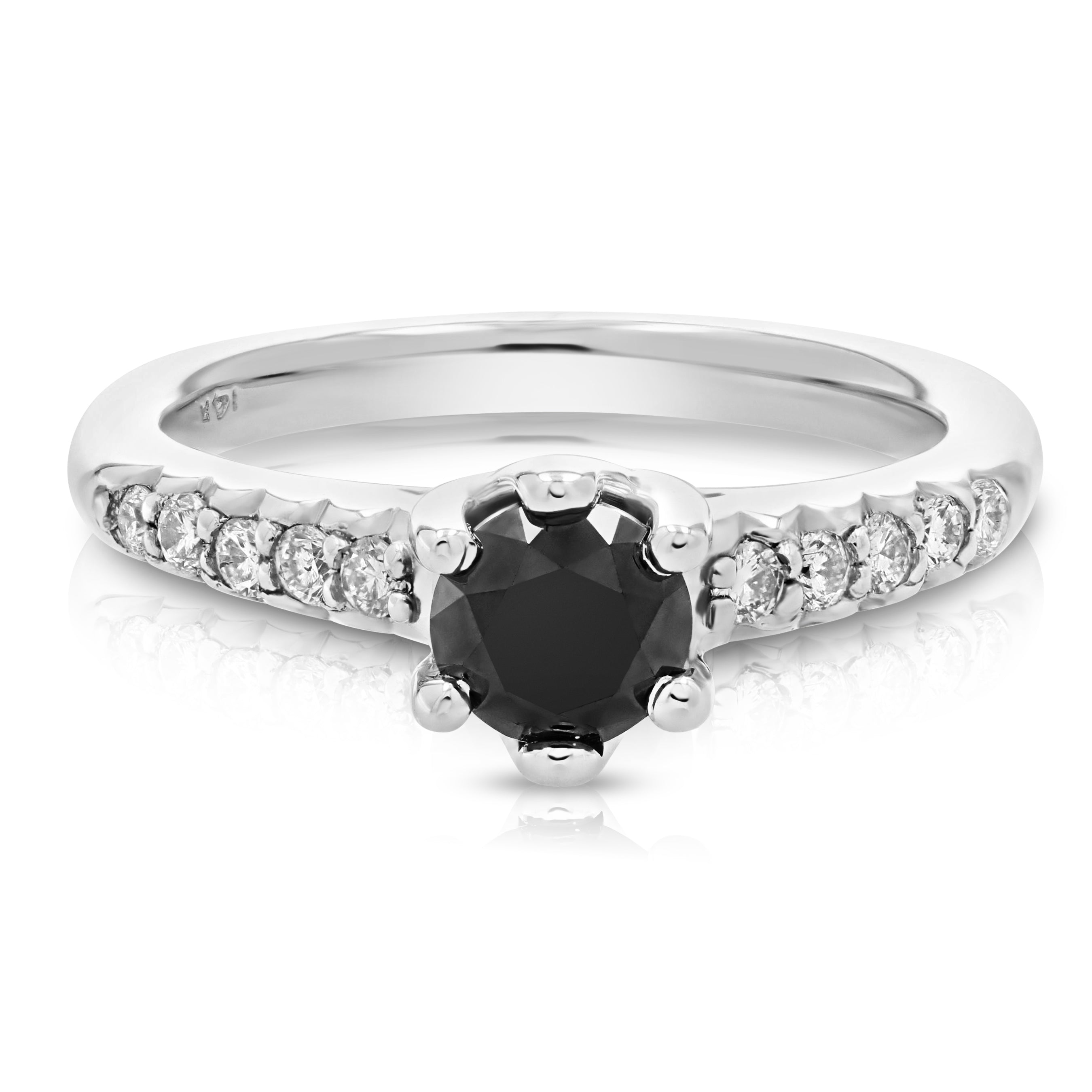 Black Solitaire with Side Stones Diamond Ring