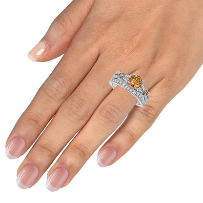 Champagne Diamond Bridal Engagement Ring Set