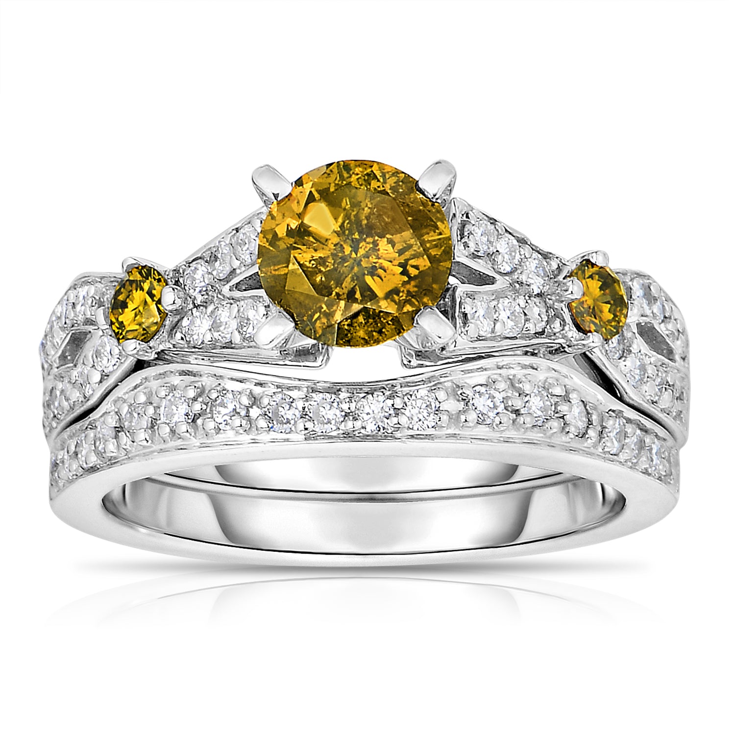 Yellow White Diamond Bridal Ring Set