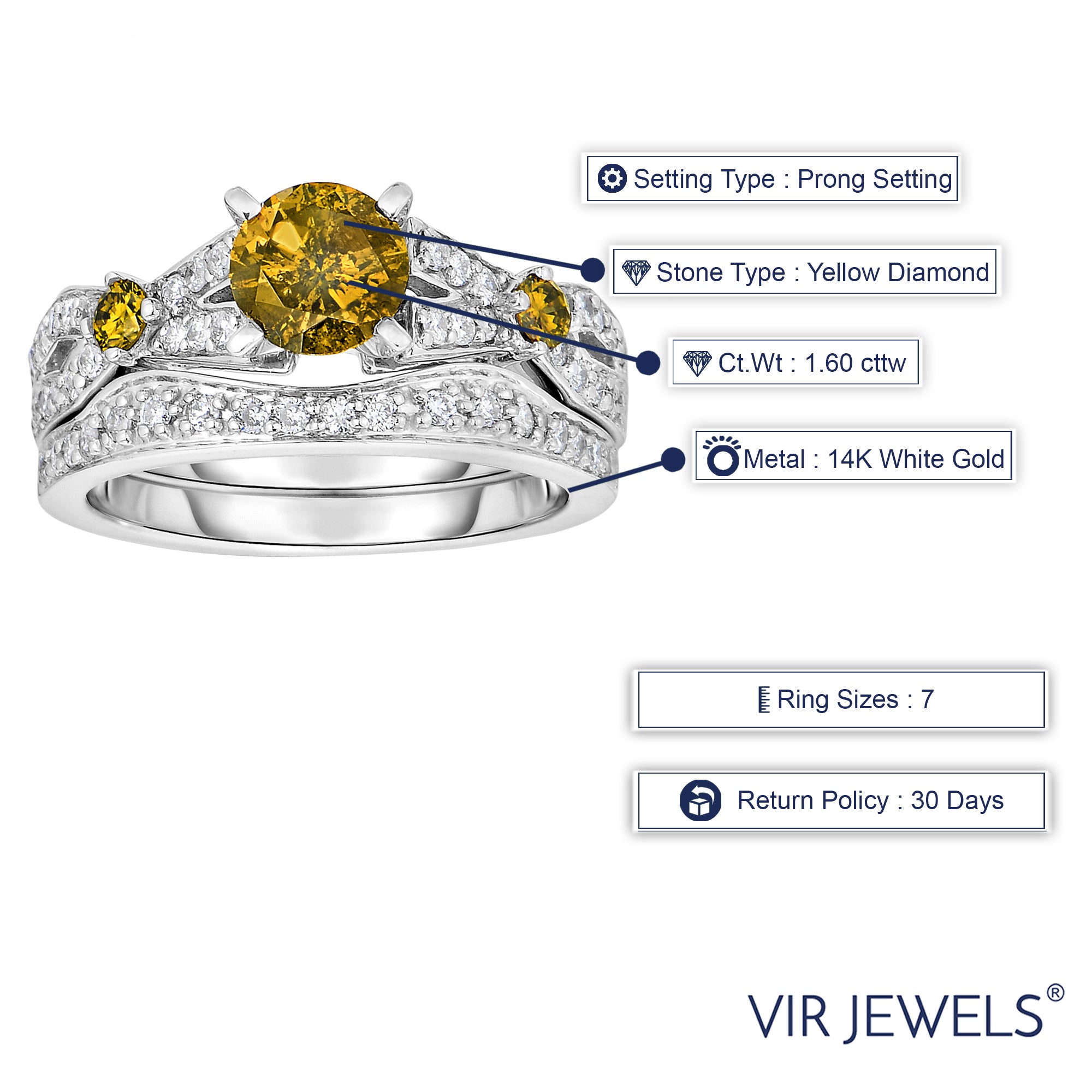 Yellow White Diamond Bridal Ring Set