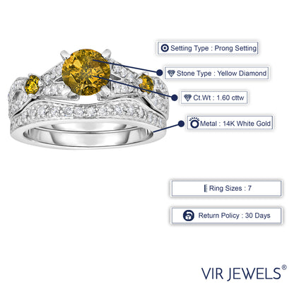 Yellow White Diamond Bridal Ring Set