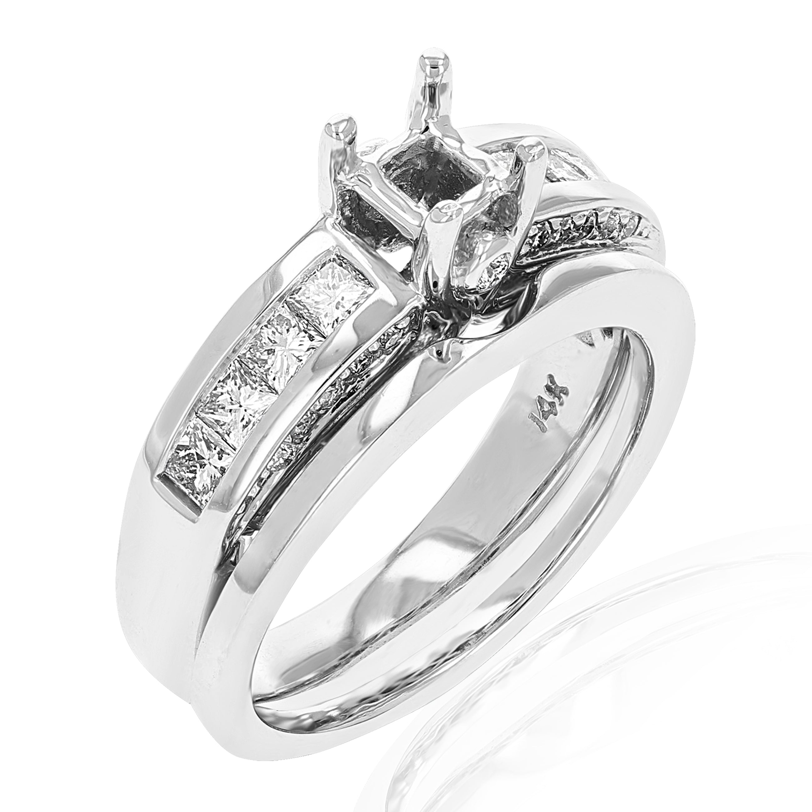 Semi Mount Princess Diamond Engagement Ring Set