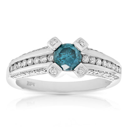 Blue & White Diamond Engagement Ring