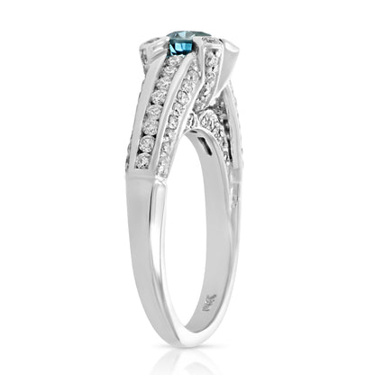 Blue & White Diamond Engagement Ring