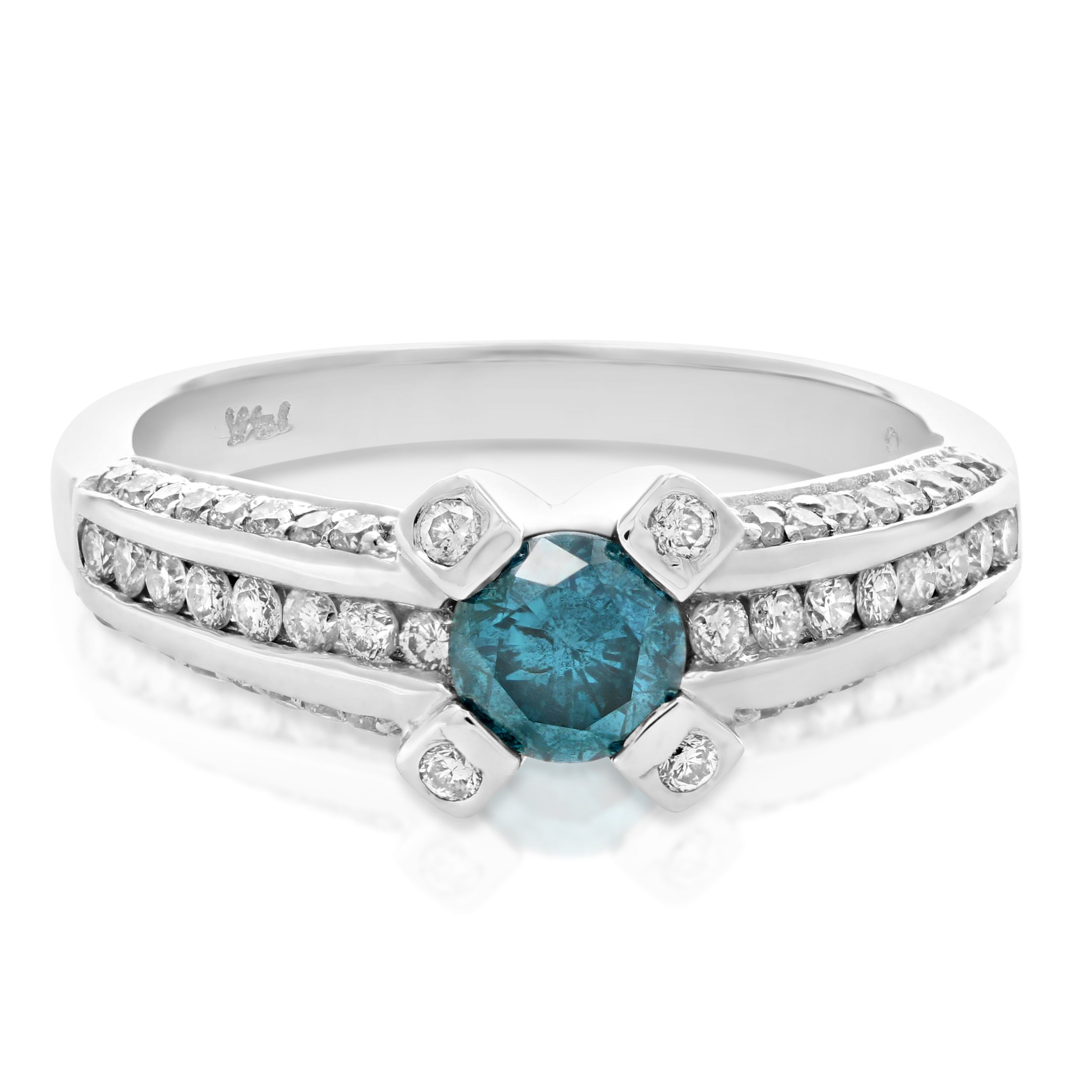 Blue & White Diamond Engagement Ring