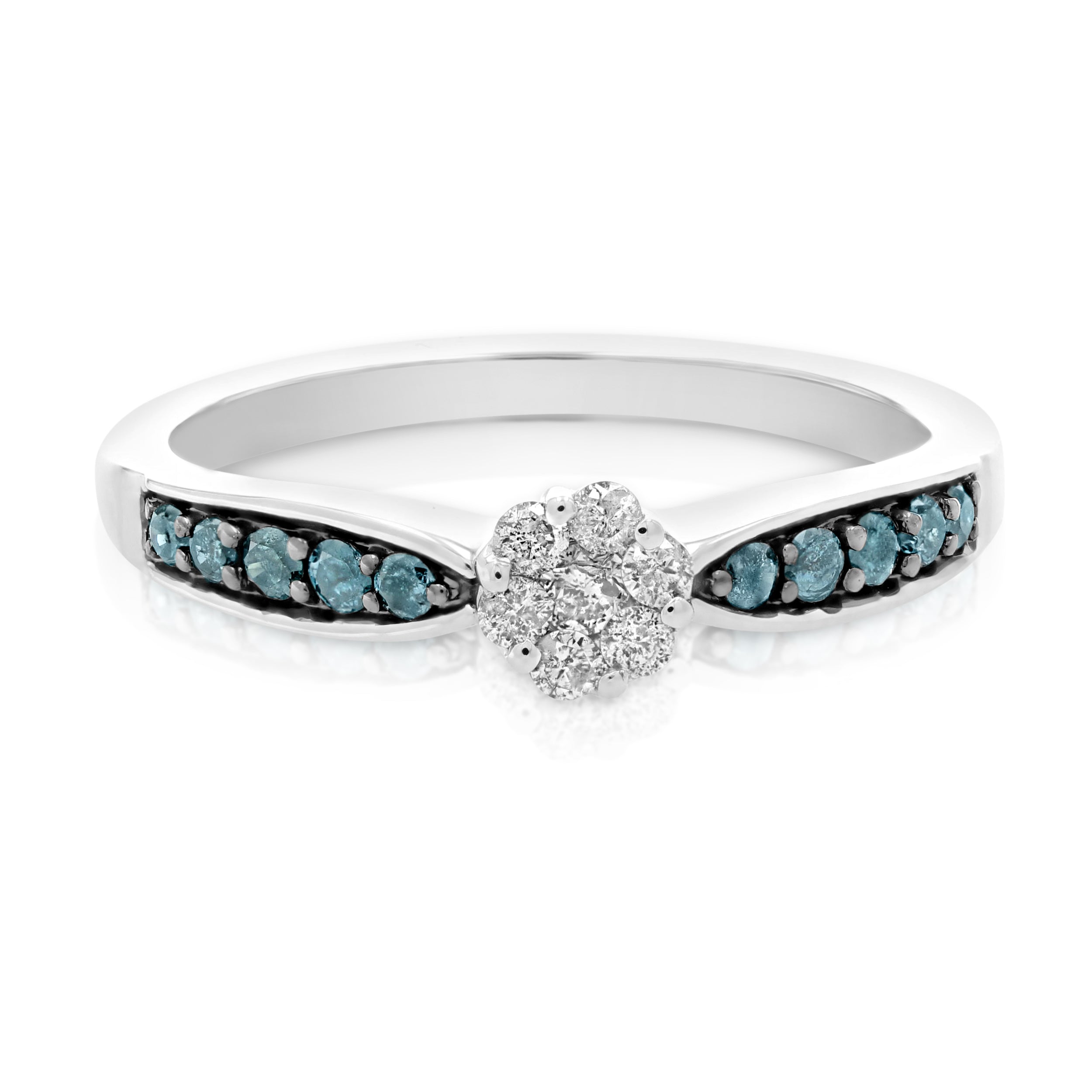 Blue & White Diamond Flower Engagement Ring