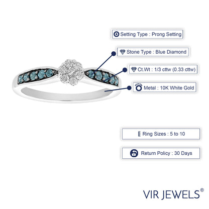 Blue & White Diamond Flower Engagement Ring